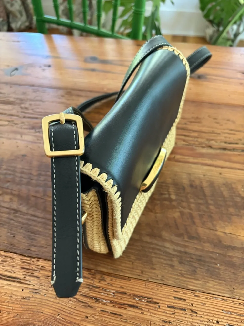 3.1 Phillip Lim Black and Natural Raffia Shoulder Bag